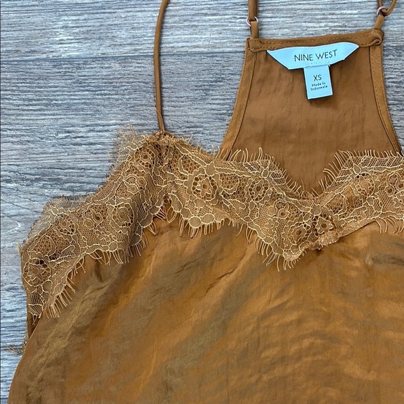 Nine West Burnt Gold Lace Silk Camisole ideal for layering Women's Size XS - Picture 4 of 10